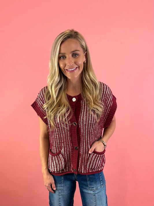 BURGUNDY & CREAM SWEATER VEST