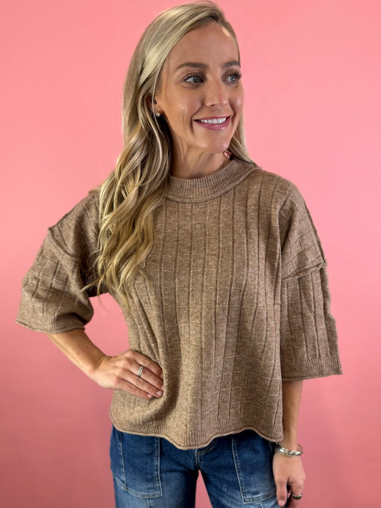 MOCHA CHECKERED PATTERN SWEATER