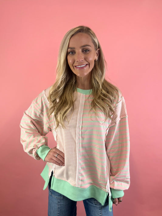 PINK & GREEN BLOCK STRIPED TOP