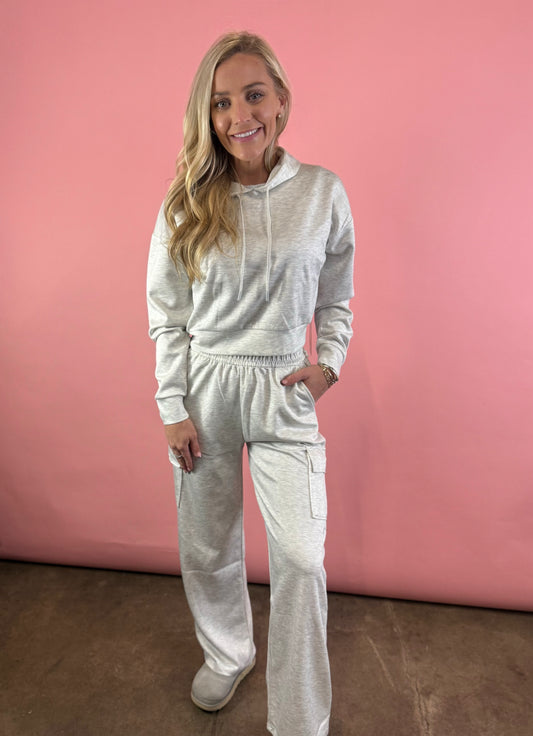 GREY CROP HOODIE SET