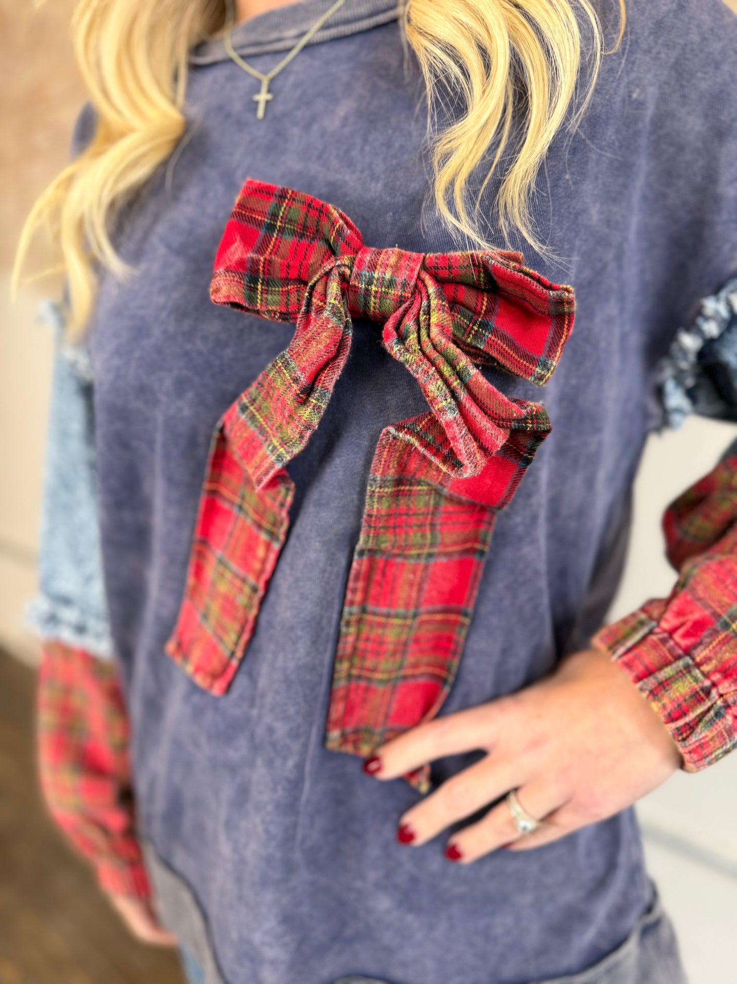 DENIM & BOW SWEATSHIRT