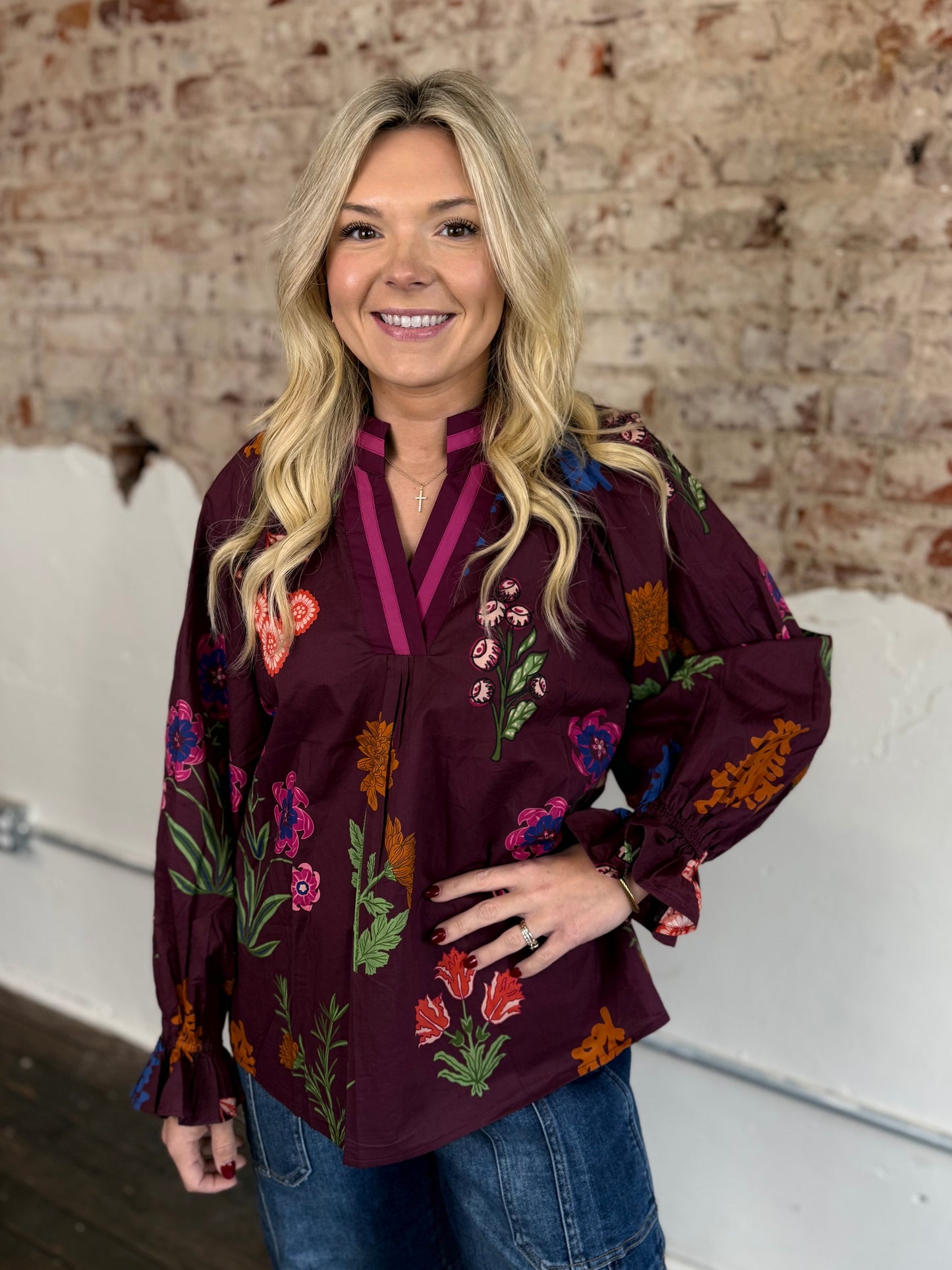 PLUM L/W BOLD FLORAL TOP
