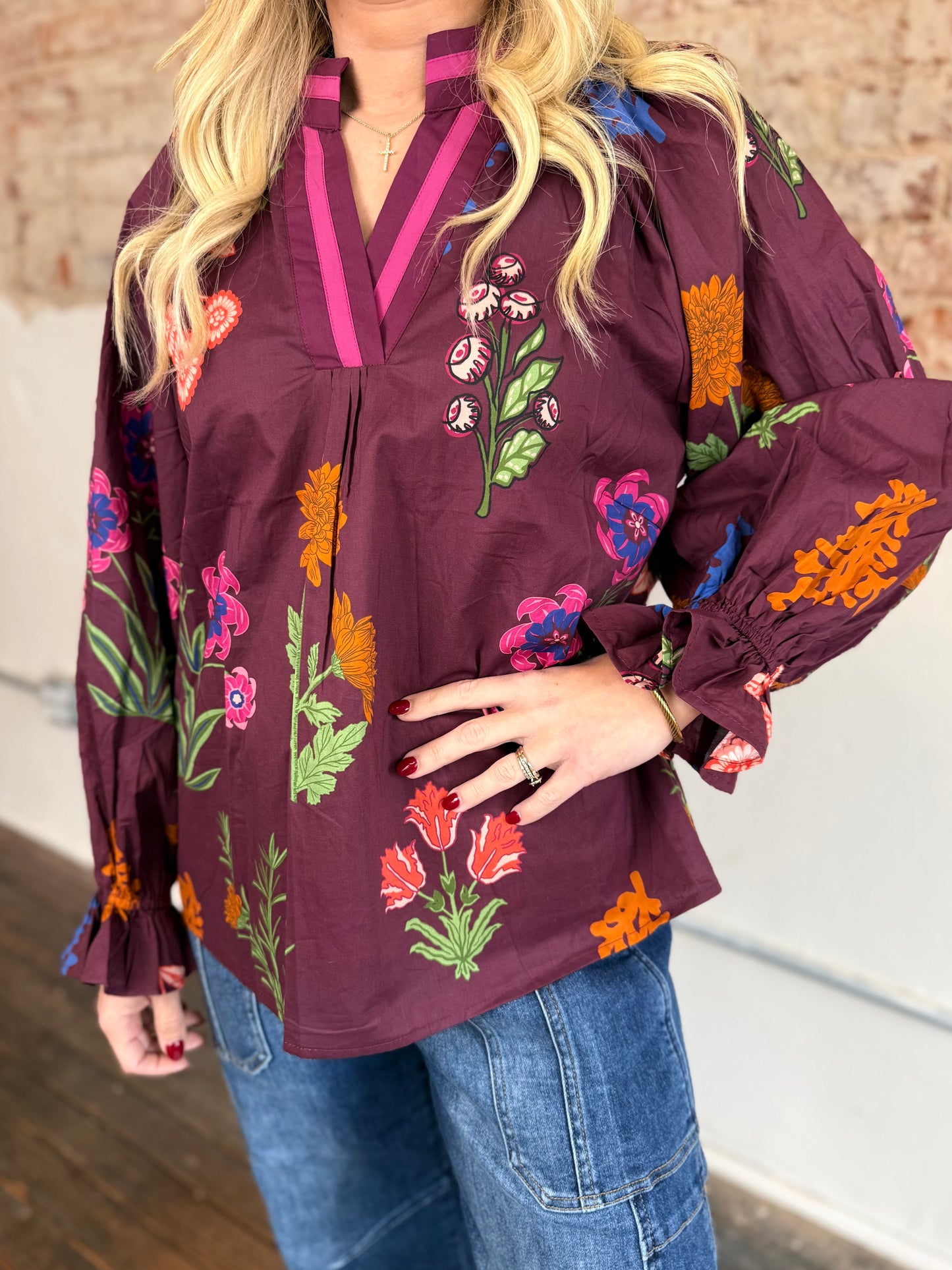 PLUM L/W BOLD FLORAL TOP
