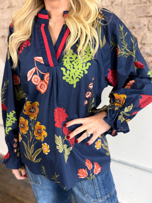 NAVY/RED FLORAL TOP