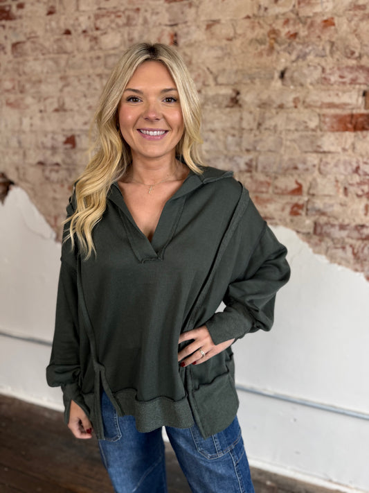 TEAL COLLAR TERRY TOP