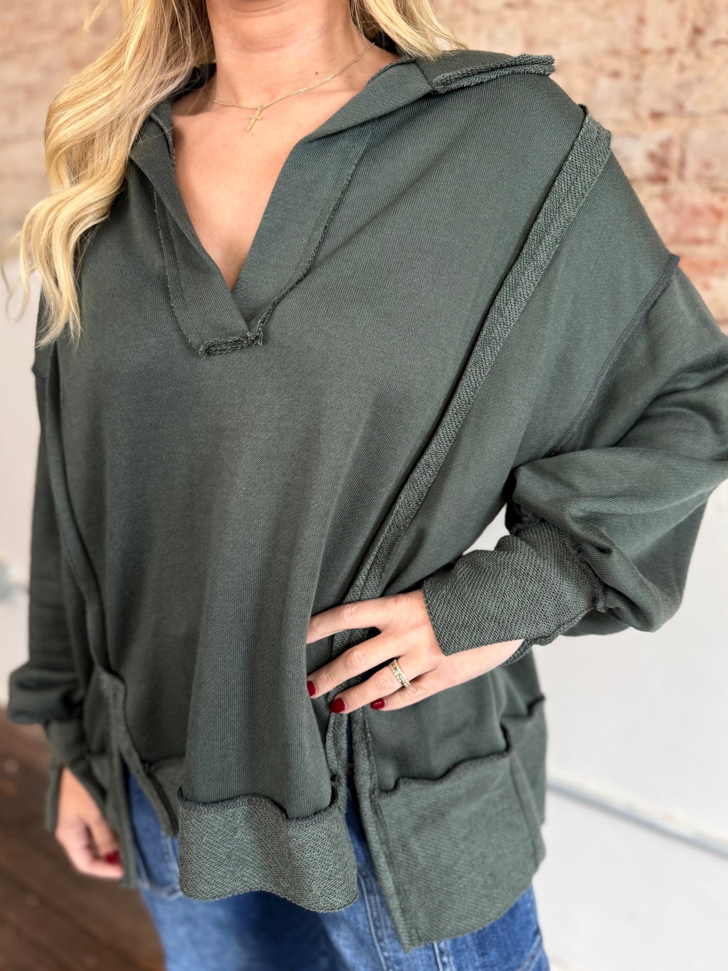 TEAL COLLAR TERRY TOP