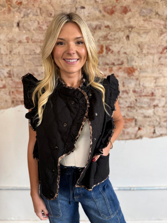 BLACK AND CHEETAH QUILTED VEST