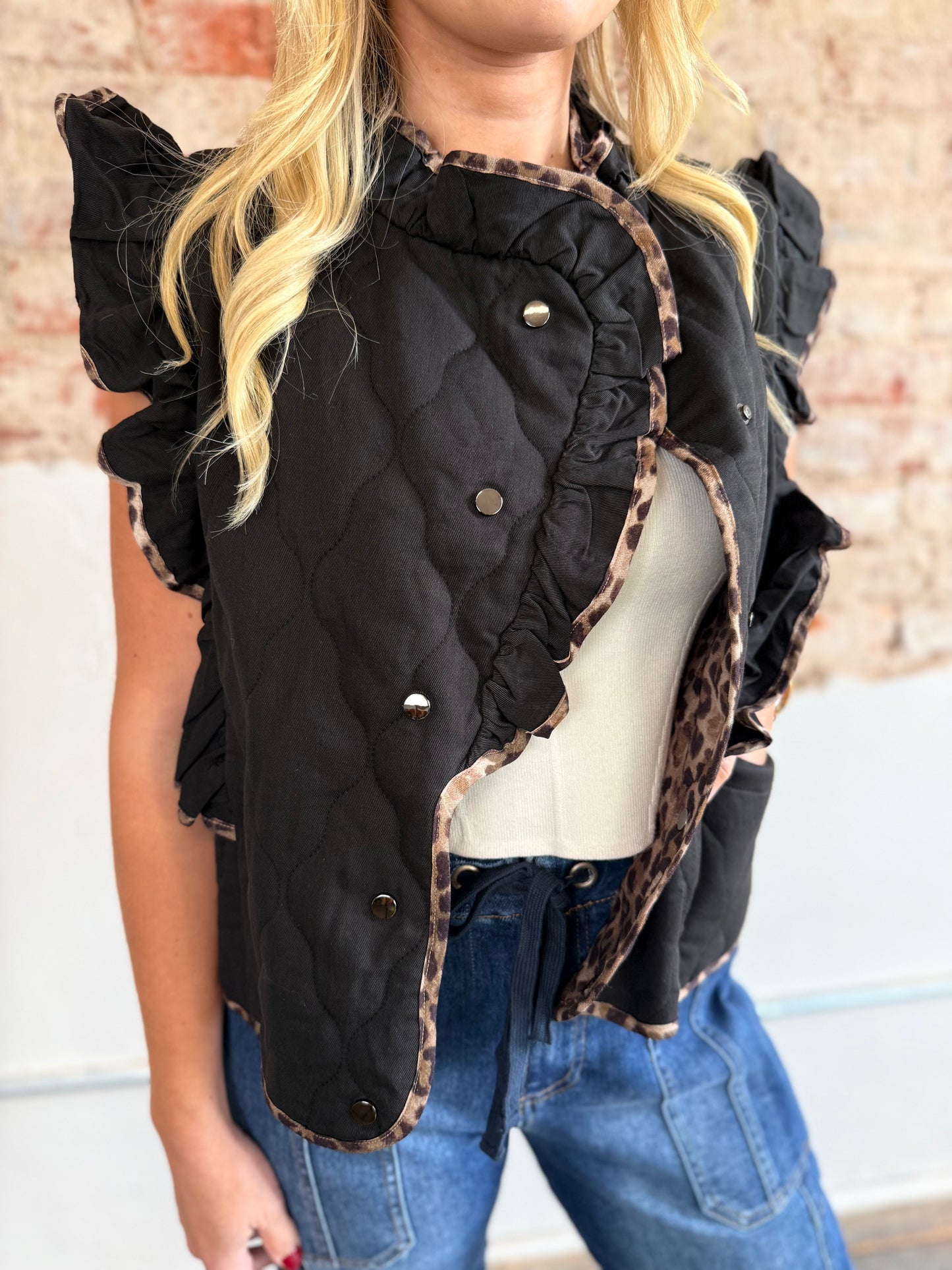 BLACK AND CHEETAH QUILTED VEST