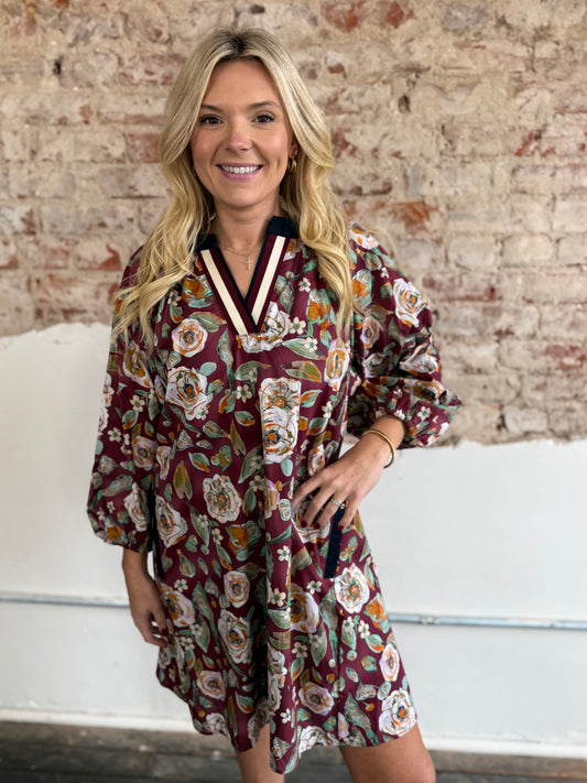 BURGUNDY FLORAL DRESS