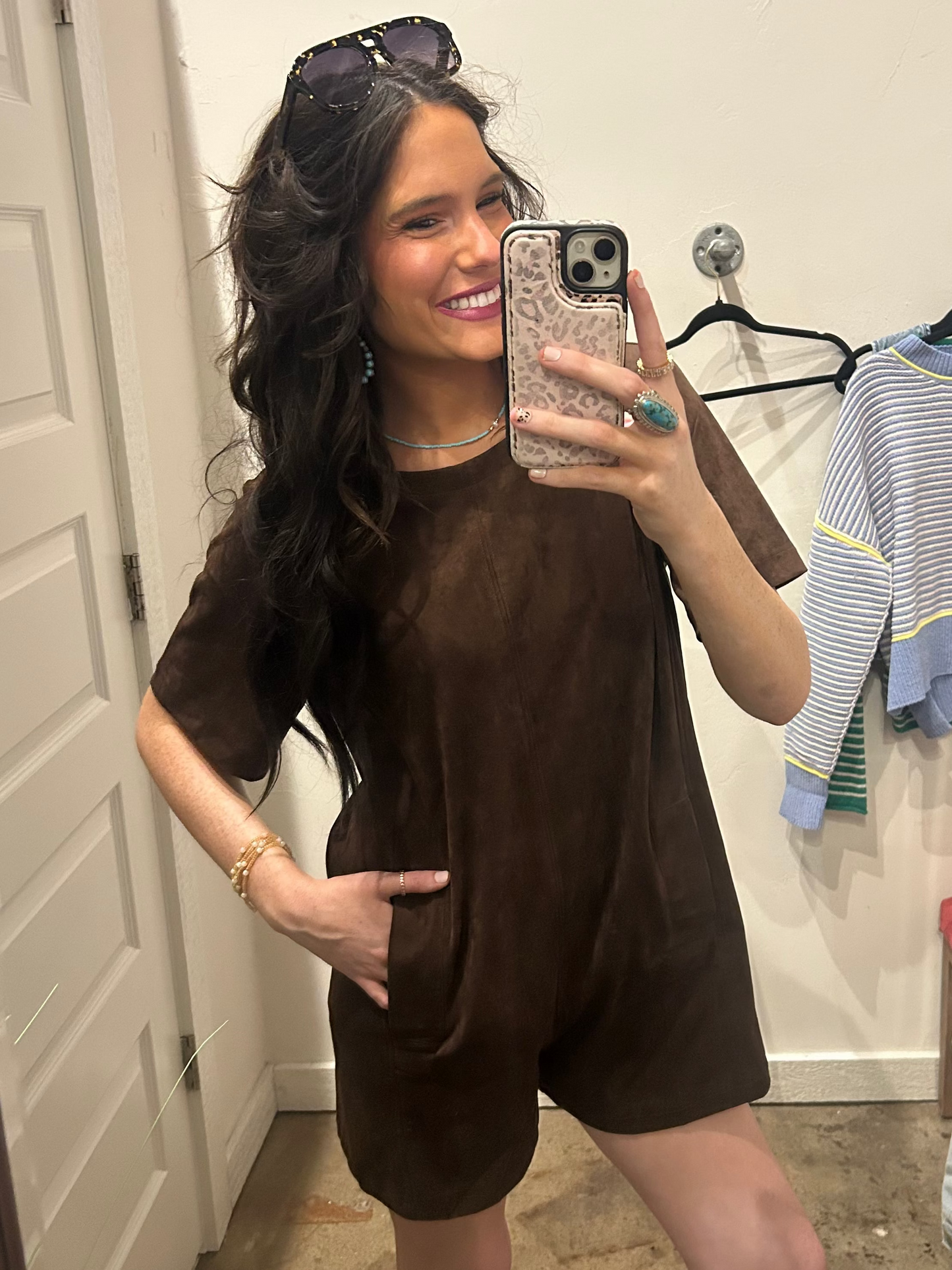 BROWN SUEDE ROMPER