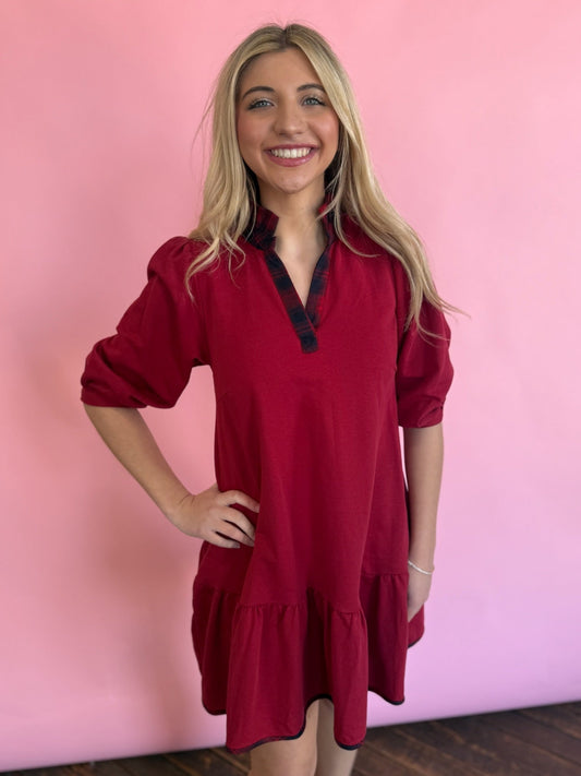 RED & NAVY PLAID DRESS