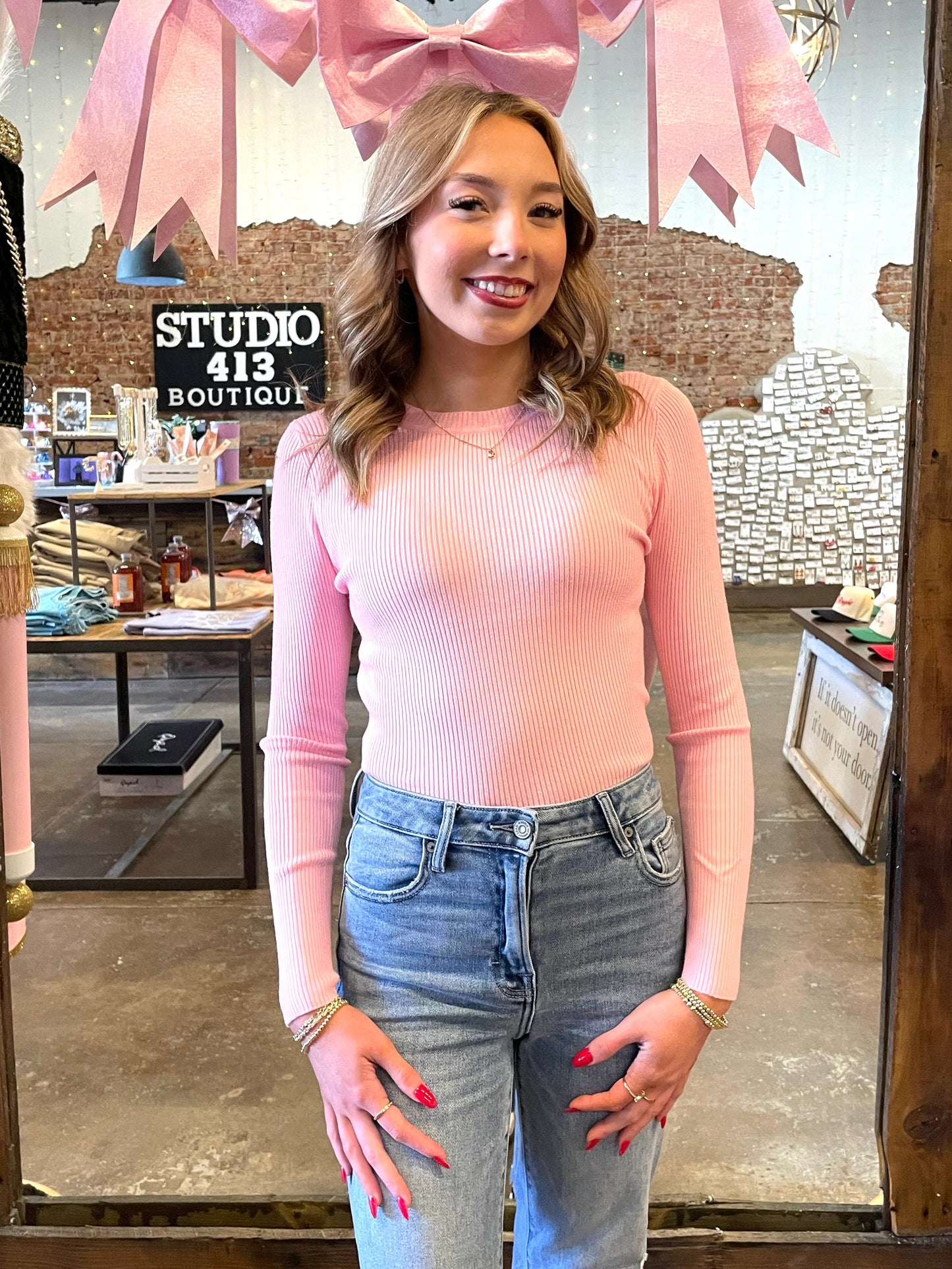 SNUG FIT PINK SWEATER TOP