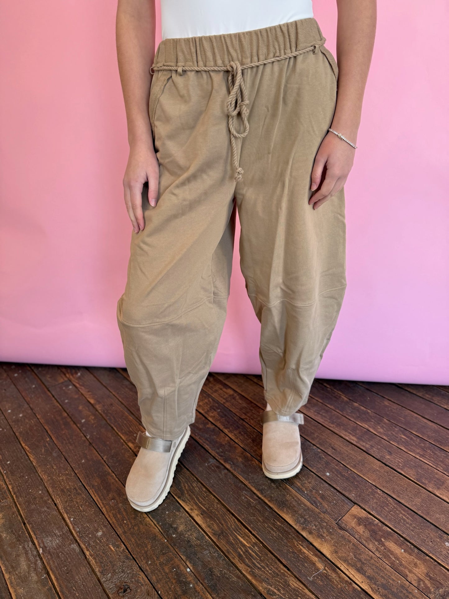 TAUPE TERRY BARREL PANTS