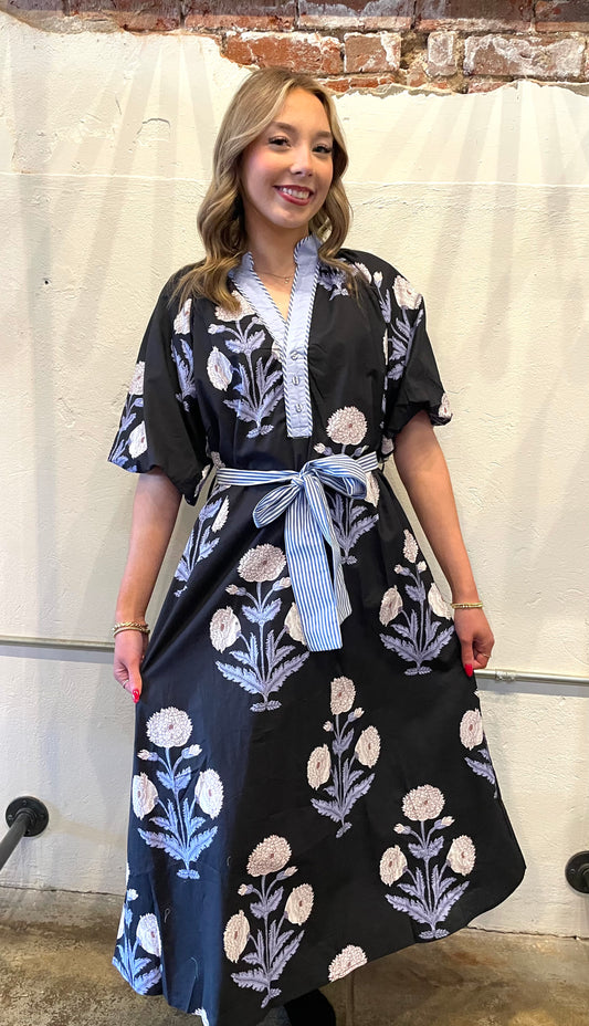 BLACK AND BLUE THISTLE DRESS