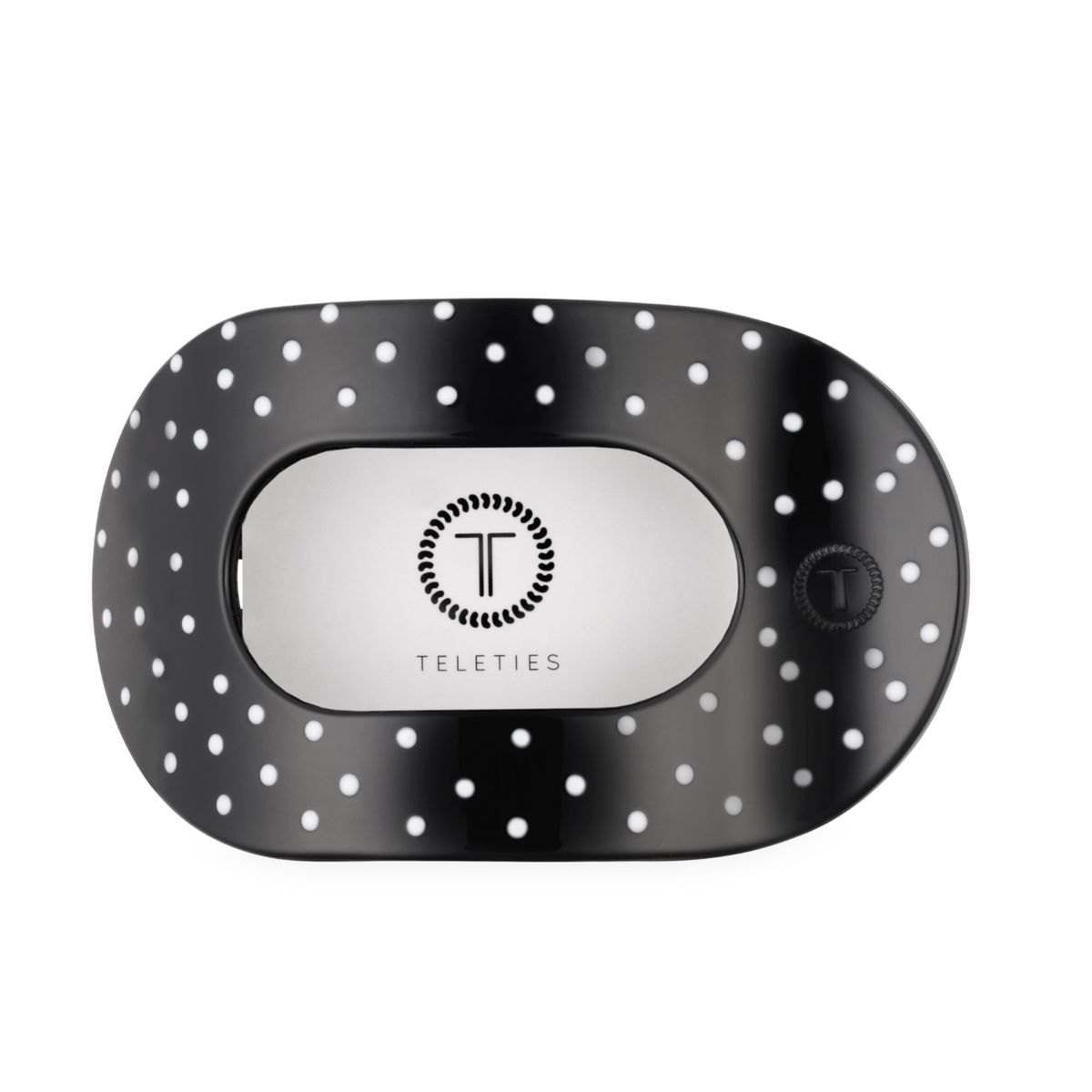 Black Polka Dot Party Large Flat Round Hair Clip