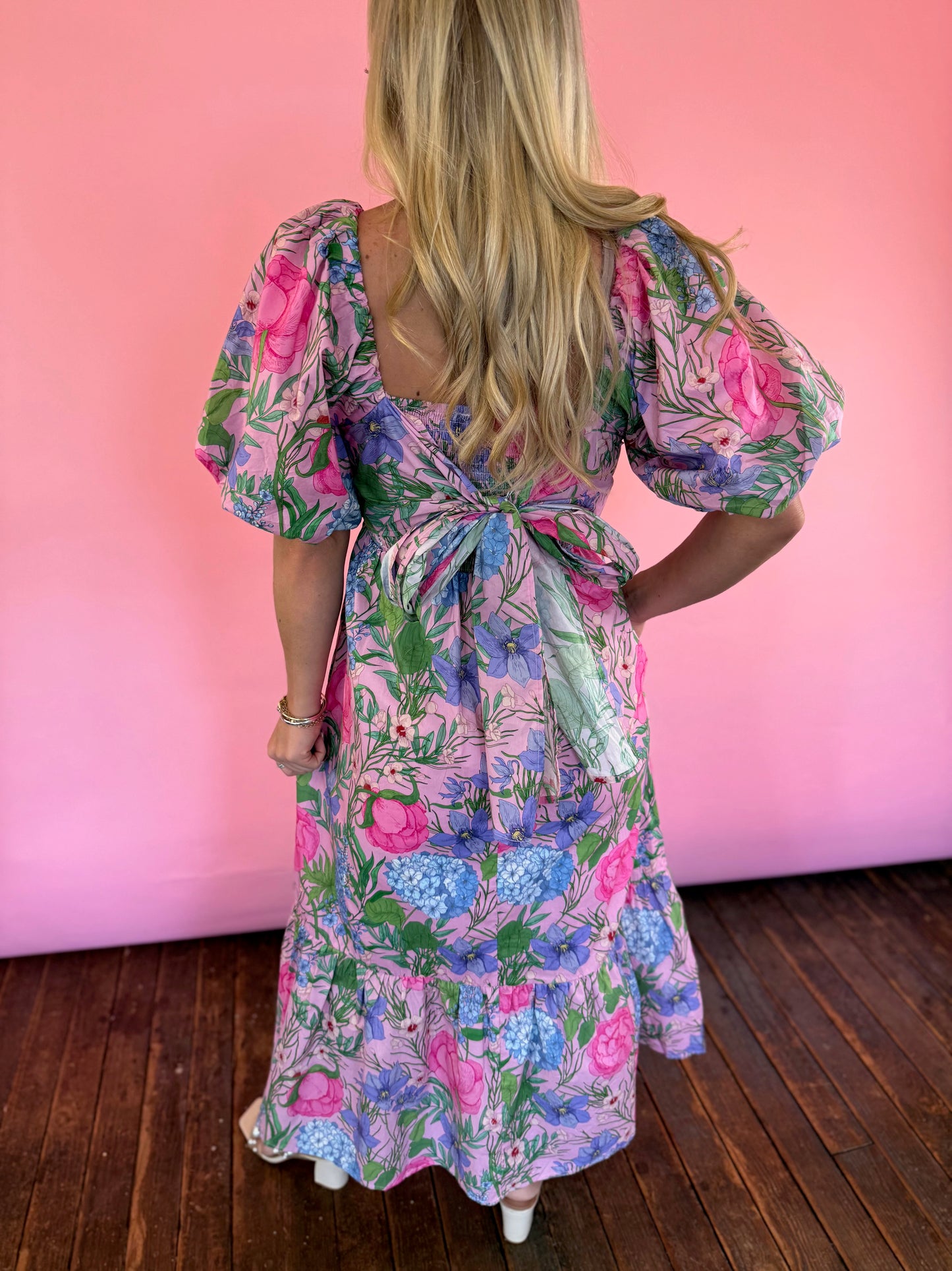 PINK FLORAL PUFF SLEEVE DRESS