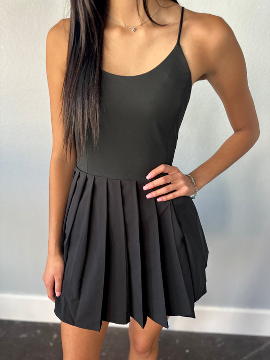 TENNIS ANYONE? BLACK LINED DRESS