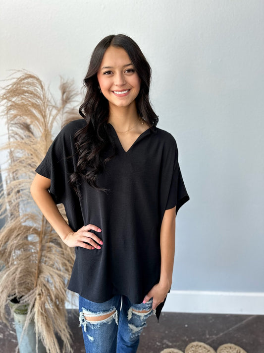BLACK OVERSIZED S/S TUNIC TOP