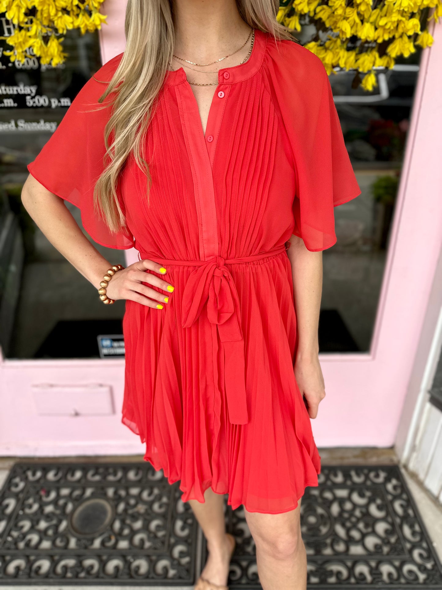 RED PLEATED DRESS