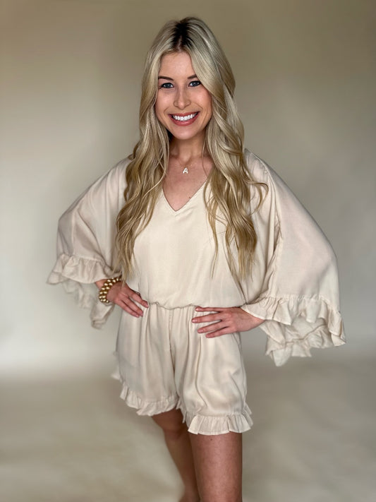 SAND RUFFLE SLEEVE ROMPER