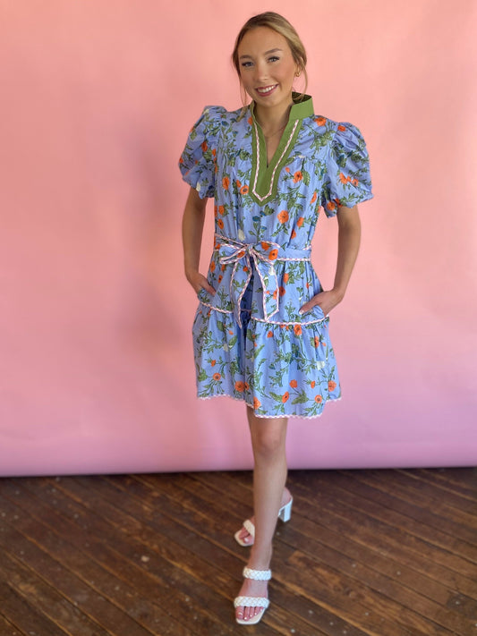 BLUE & GREEN FLORAL DRESS