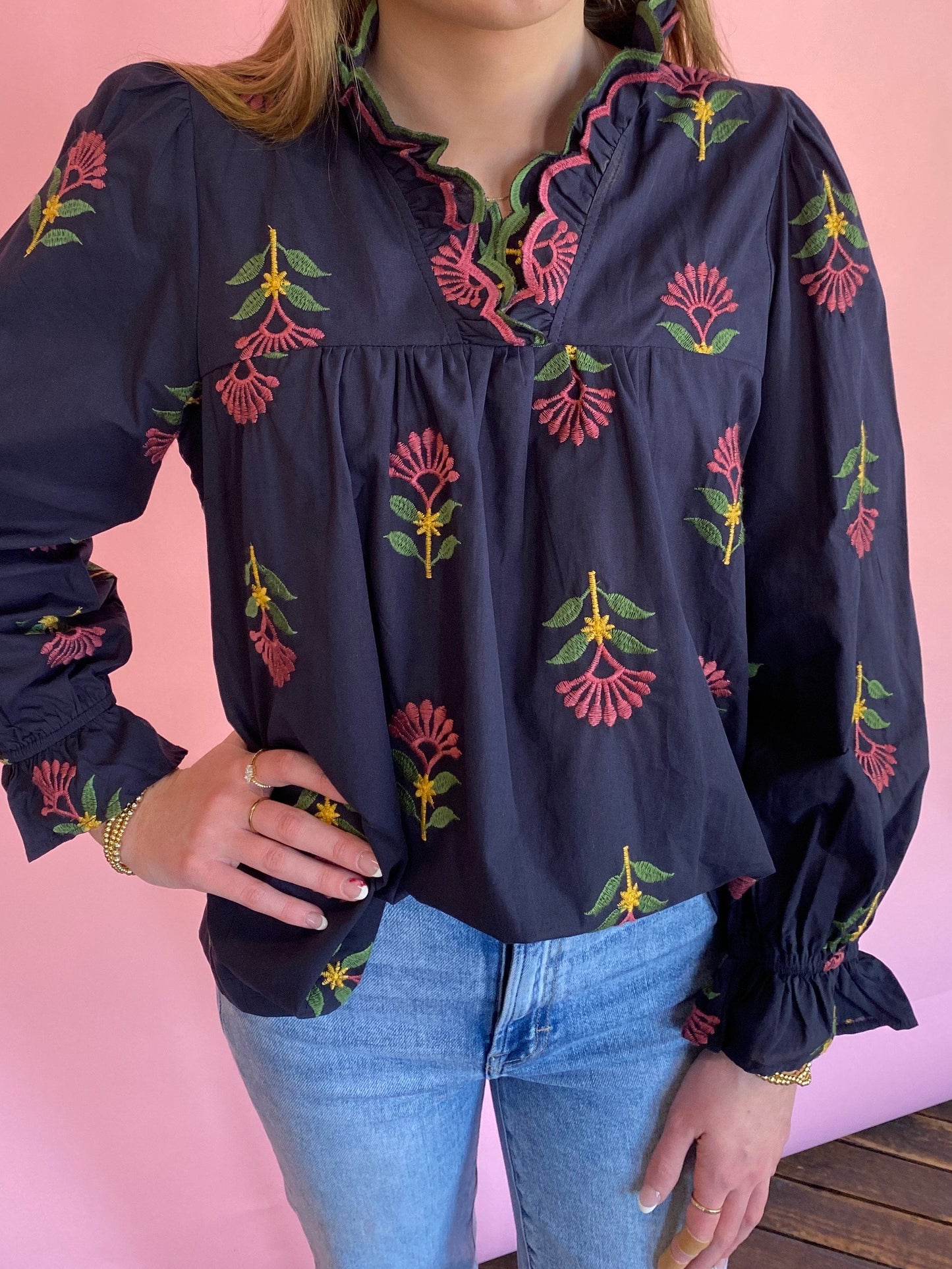 NAVY EMBROIDERED TOP