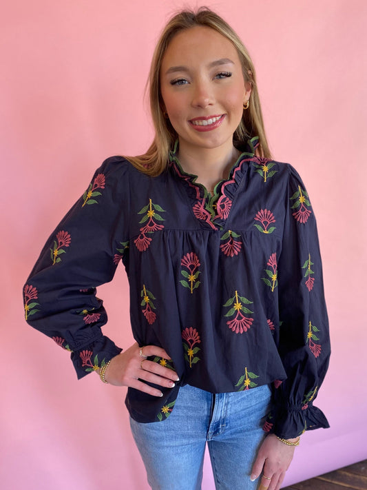NAVY EMBROIDERED TOP