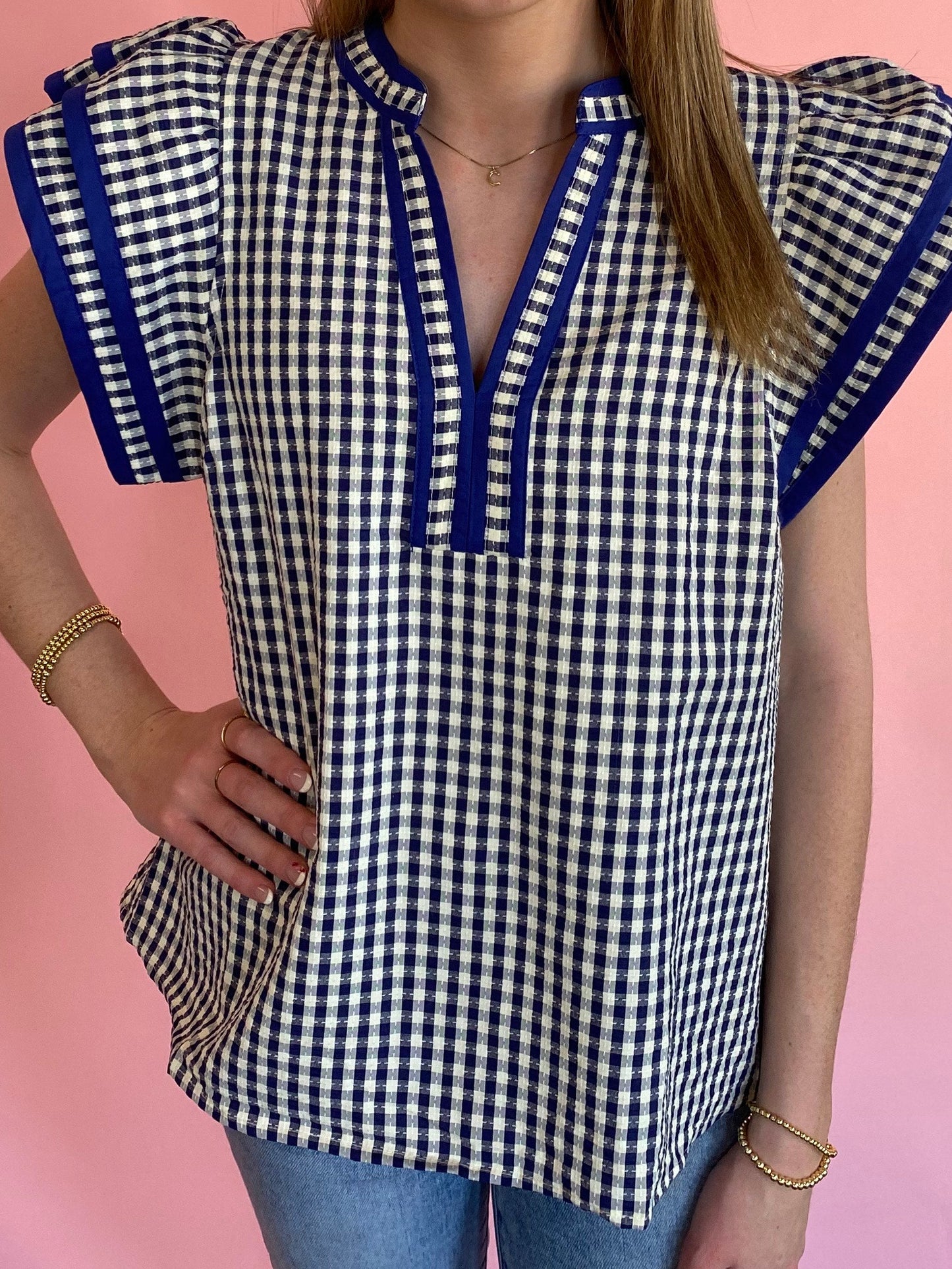 NAVY & WHITE CAPSLEEVE TOP