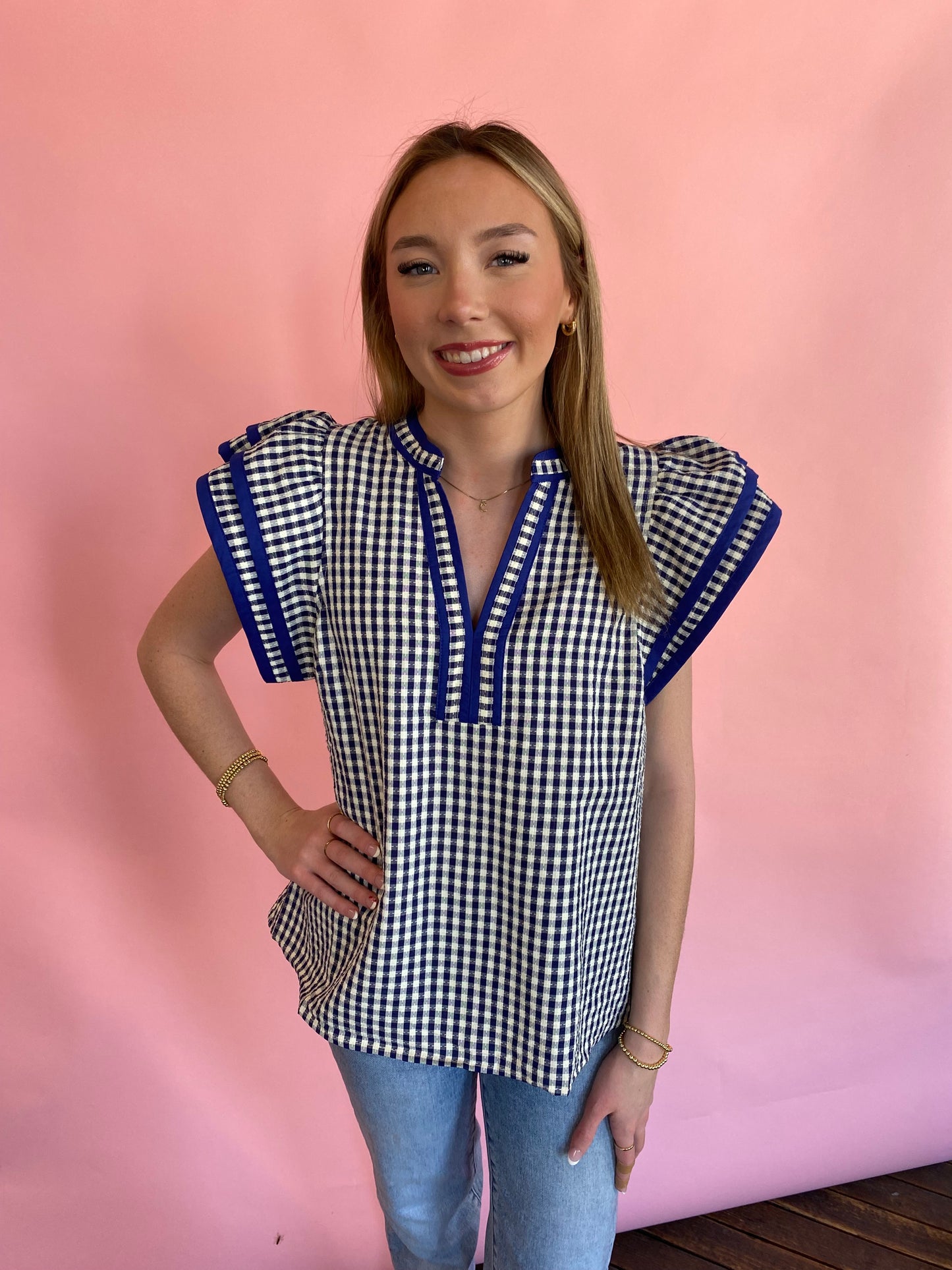 NAVY & WHITE CAPSLEEVE TOP