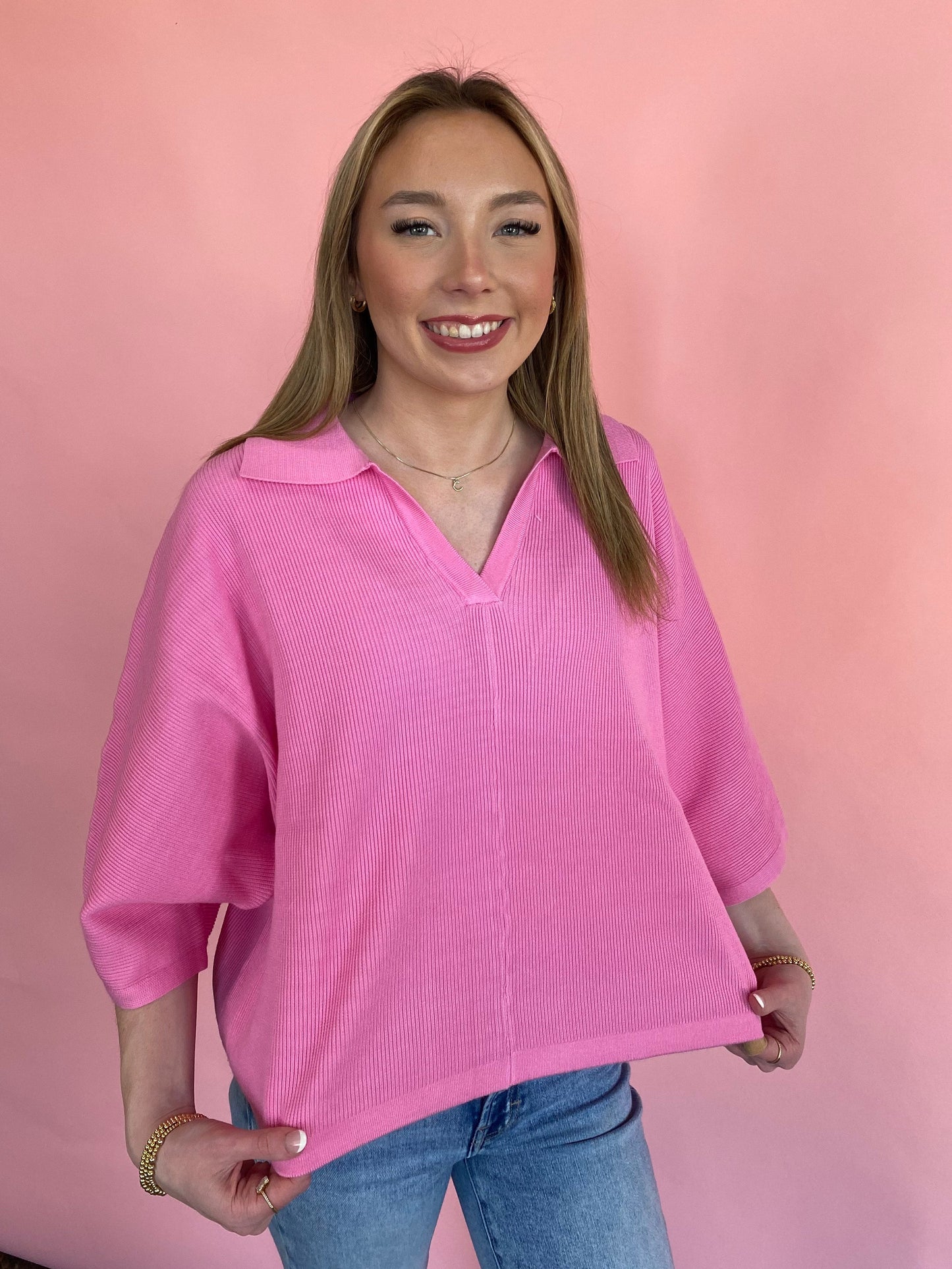 PEONY PINK COLLARED SWEATER