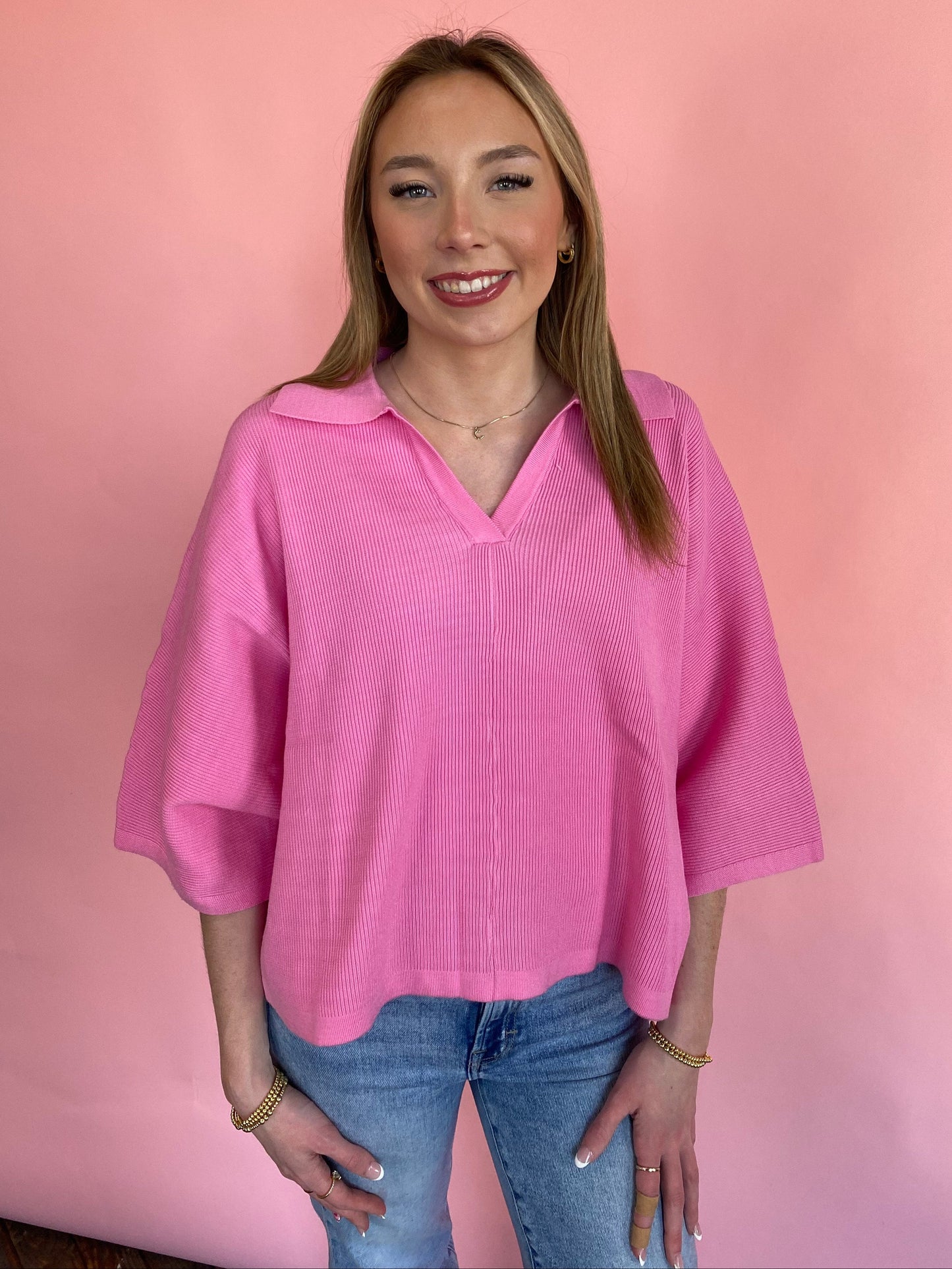 PEONY PINK COLLARED SWEATER