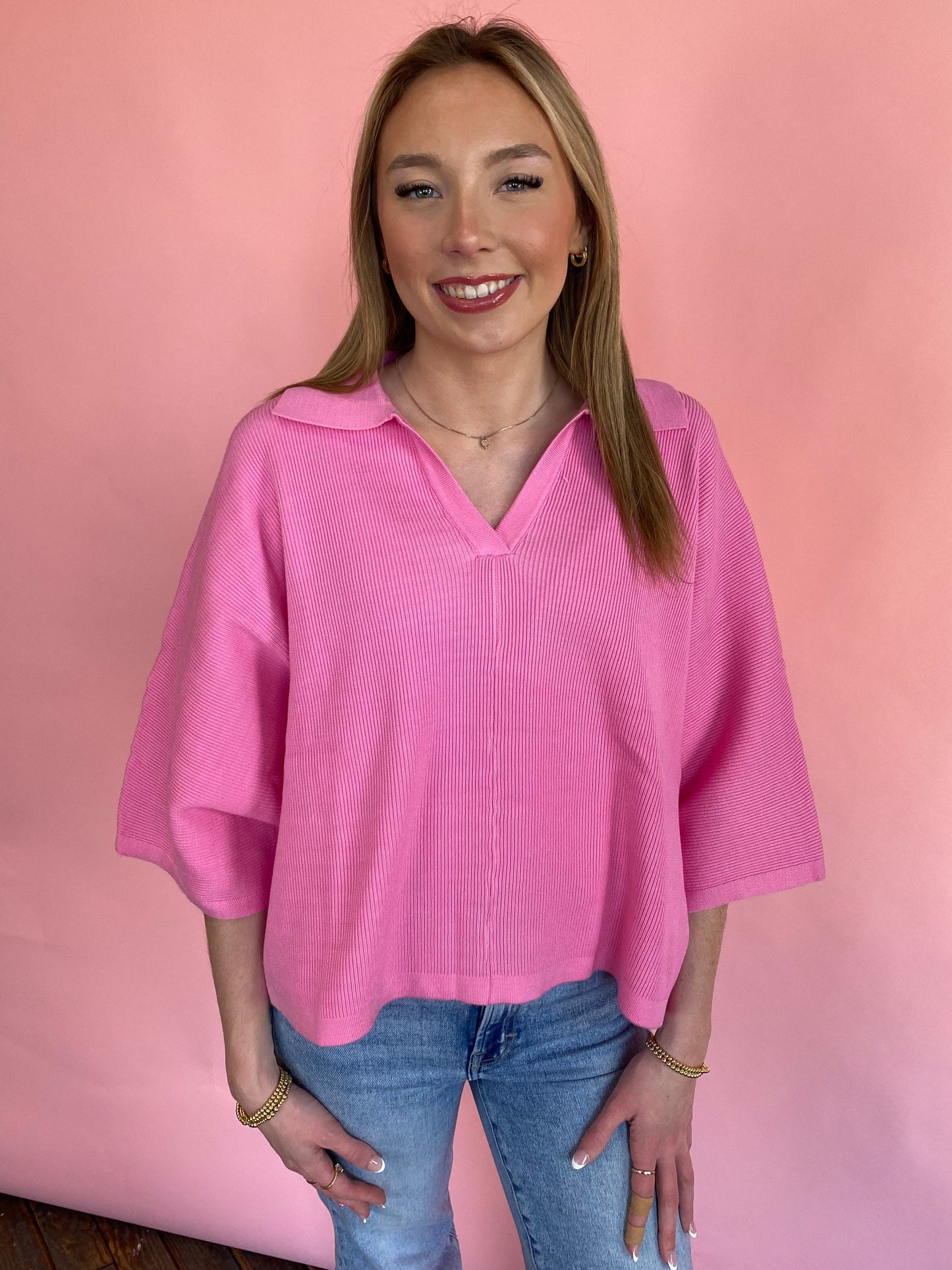 PEONY PINK COLLARED SWEATER