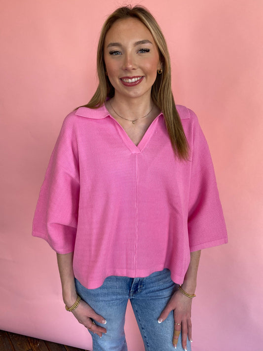 PEONY PINK COLLARED SWEATER