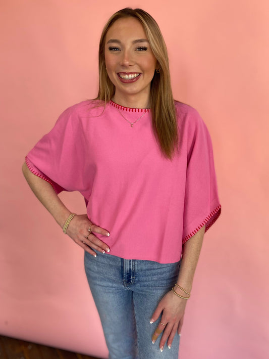 PINK RED KNIT TOP