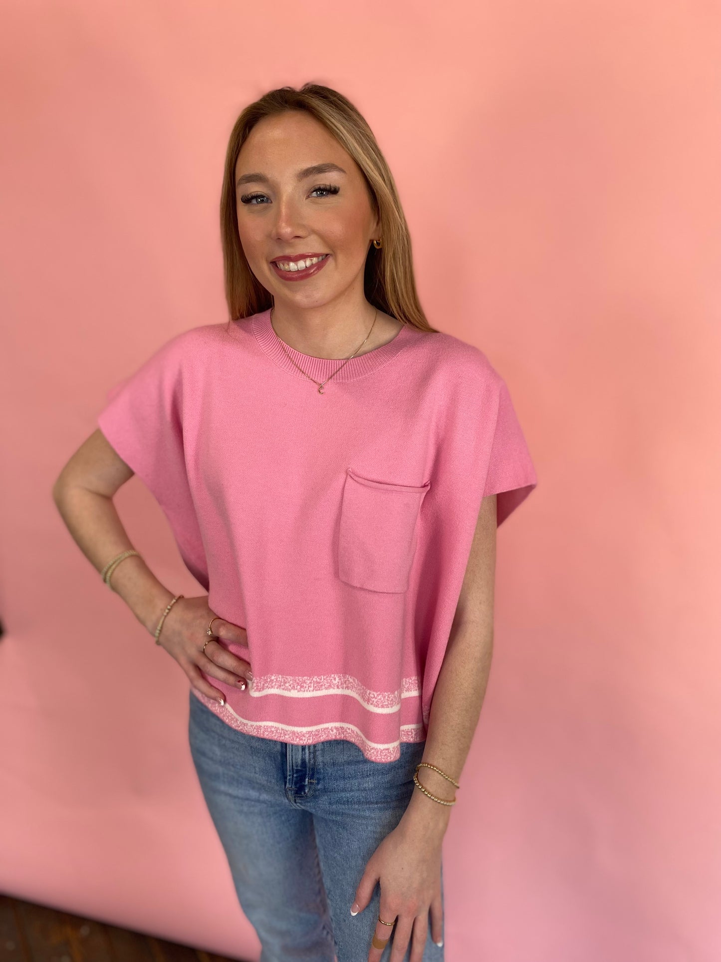 PINK & MARBLED PINK STRIPE TOP