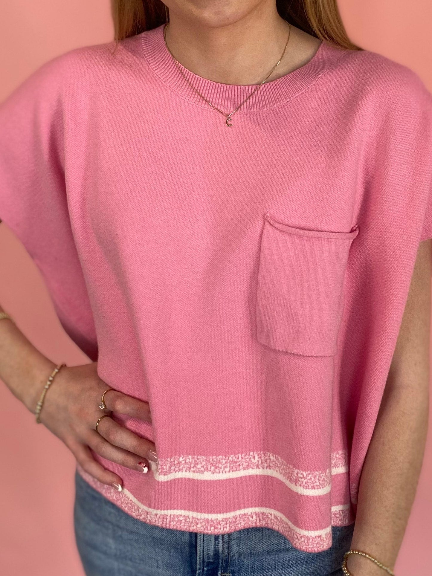 PINK & MARBLED PINK STRIPE TOP