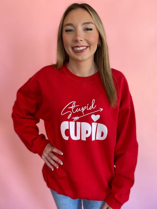 STUPID CUPID RED SWEATSHIRT
