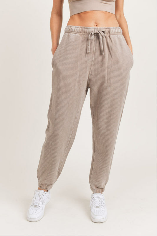 LIGHT SAND MINERAL WASH RIBBED JOGGERS