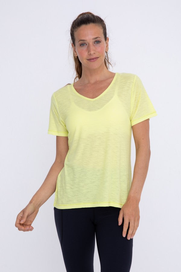 NEON YELLOW V NECK TOP