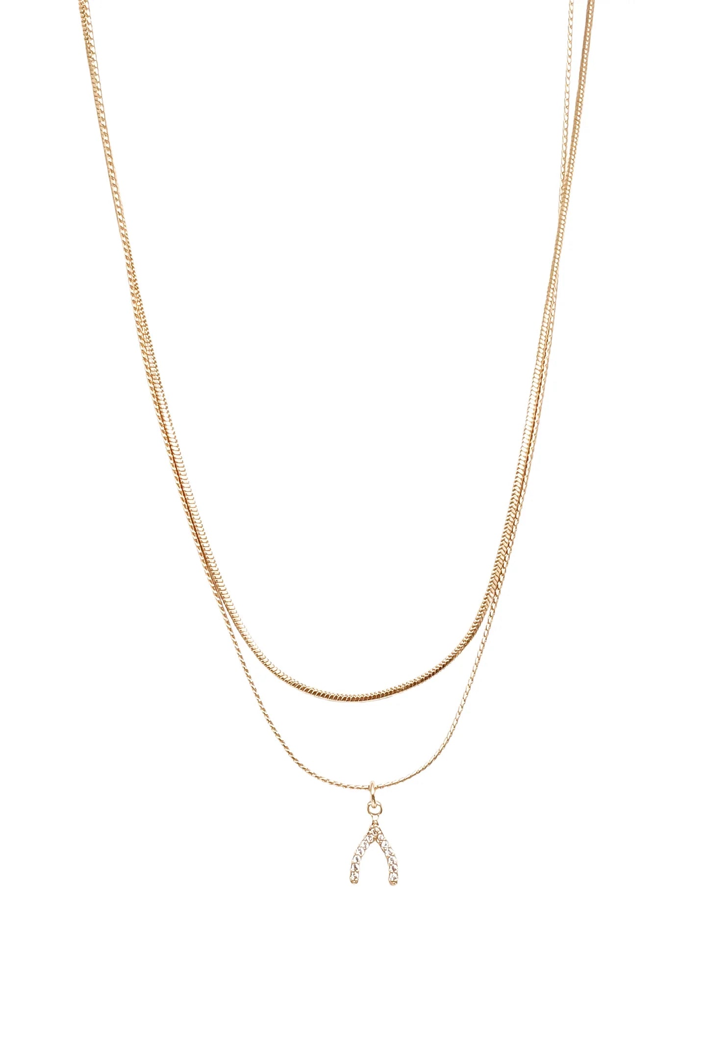WISHBONE NECKLACE IN SILVER AND GOLD