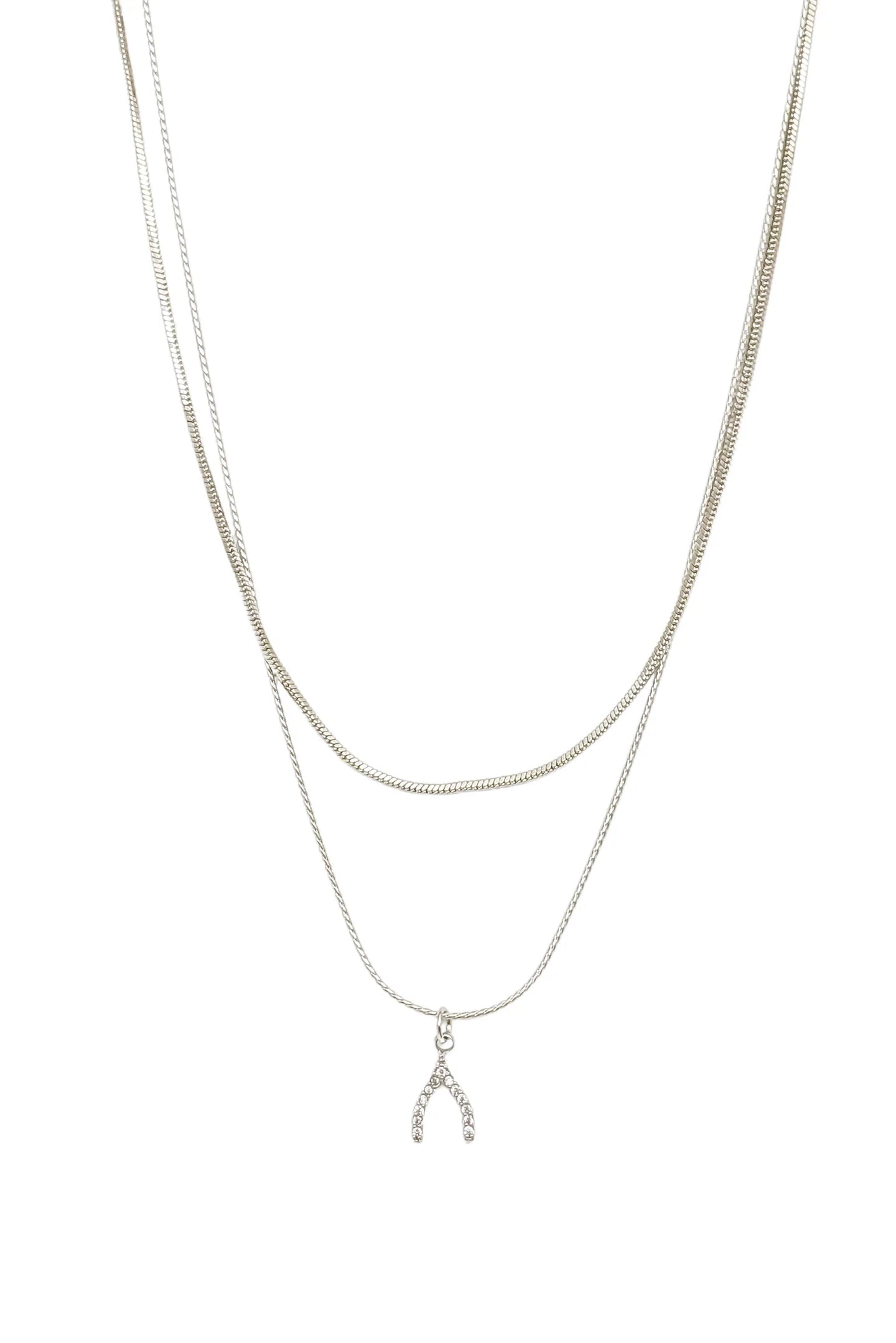 WISHBONE NECKLACE IN SILVER AND GOLD