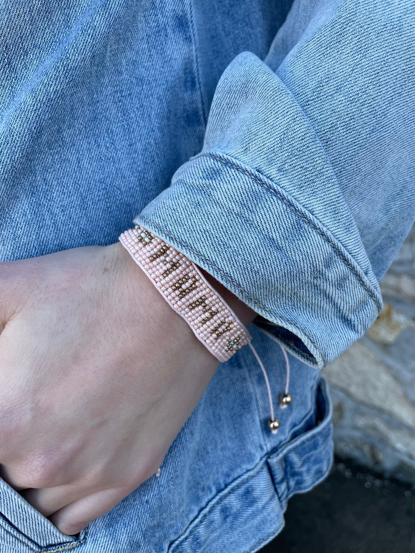 PINK BEADED MAMA SLIDE BRACELET