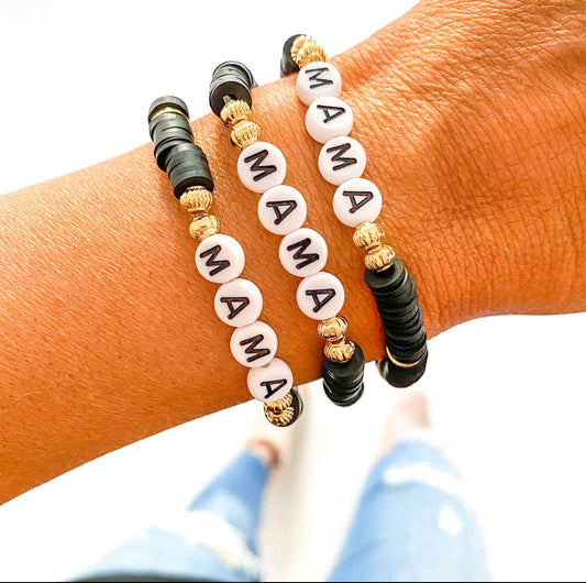 BLACK BEADED MAMA BRACELET