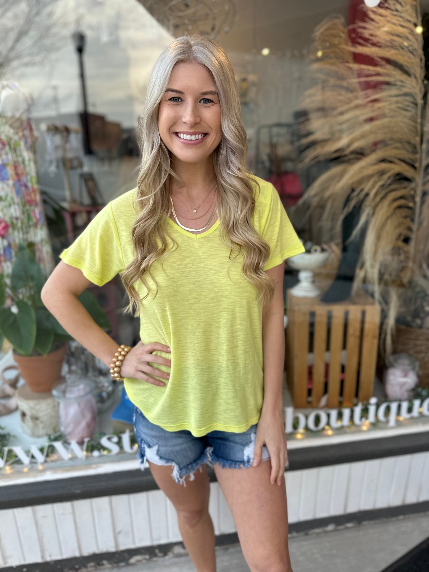 NEON YELLOW V NECK TOP