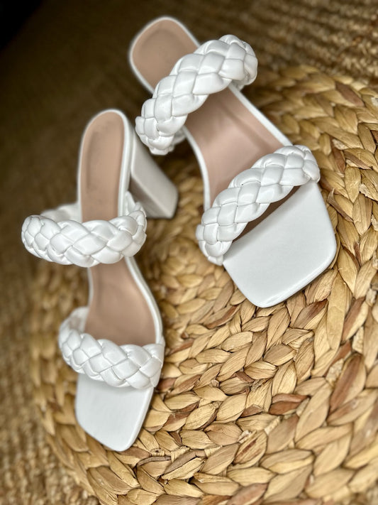 WHITE KASEY BRAIDED HEELS