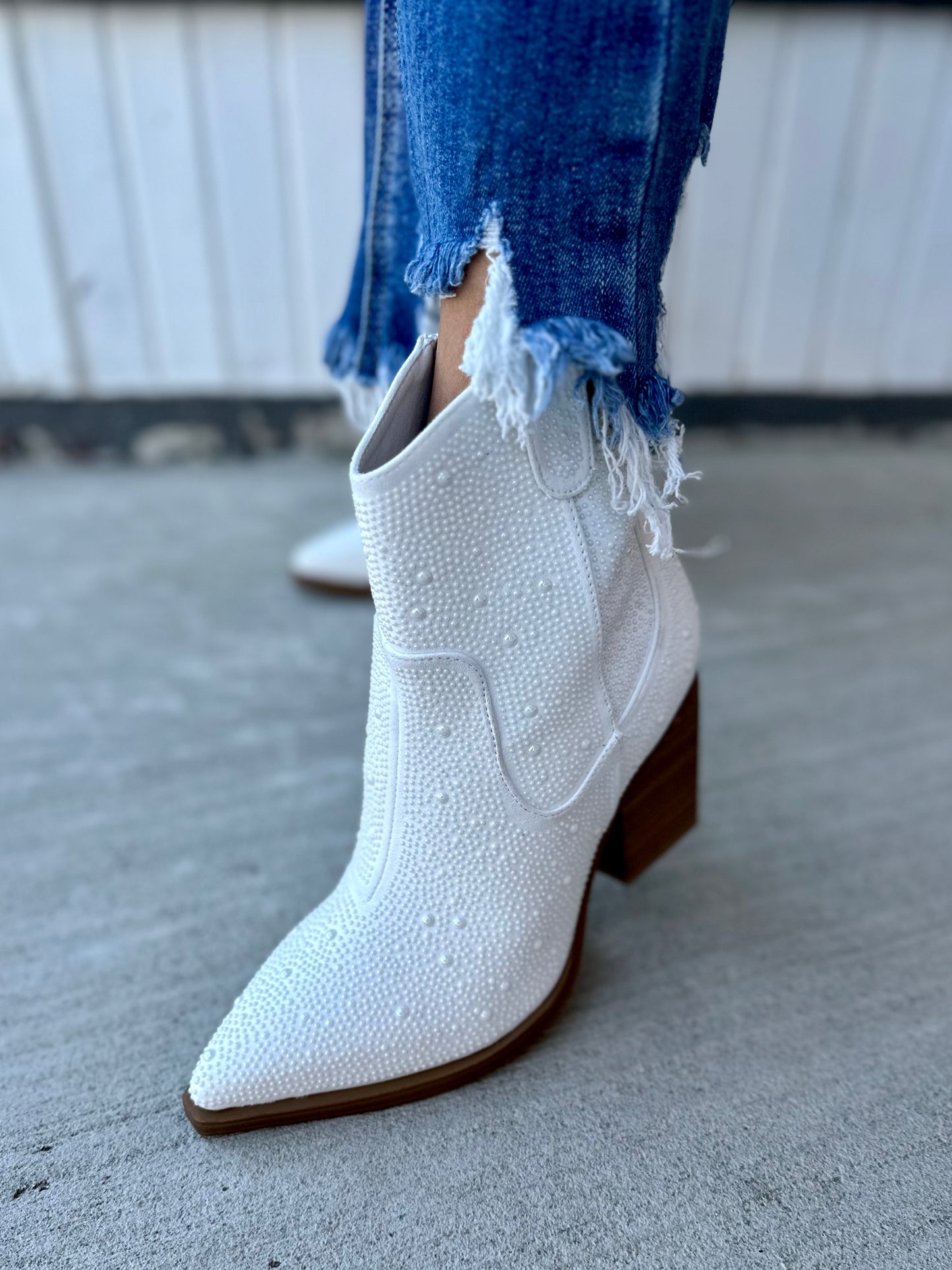 WHITE RHINESTONE BOOTIES