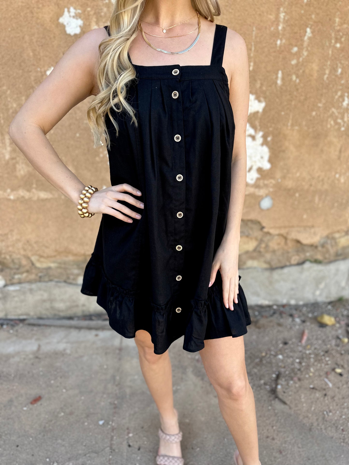 BLACK BUTTON SUMMER DRESS